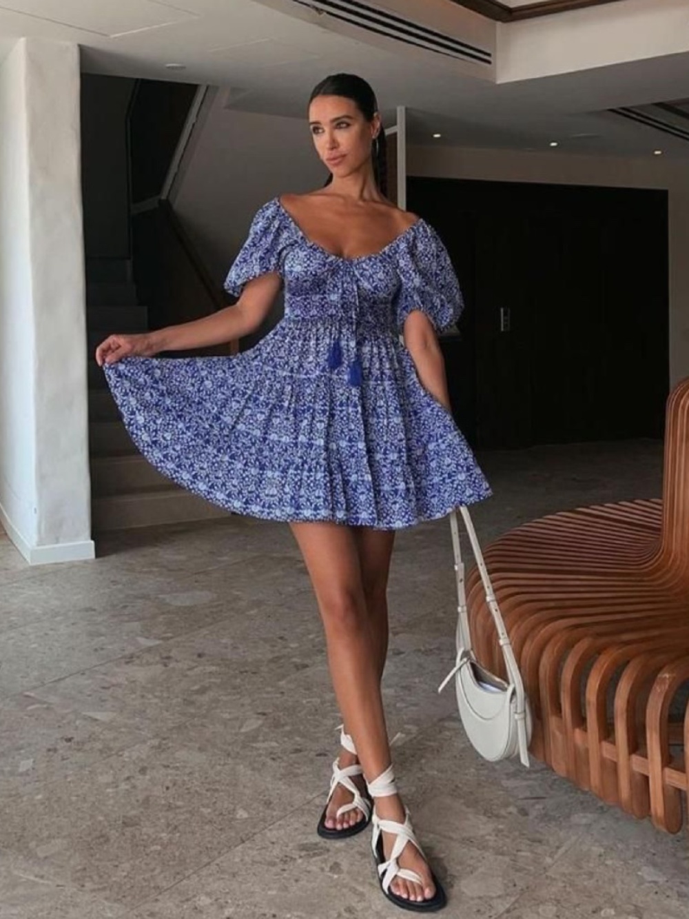 ZARA Blogger Fave Puff Sleeve Block Print Sundress Mini Dress